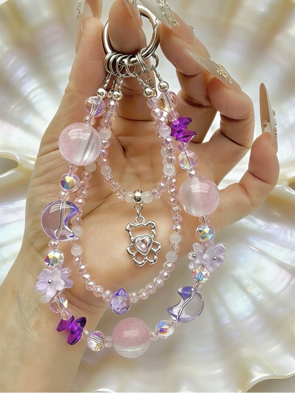 Coquette Phone Charm Pink | Soft Girl Aesthetic Strap | Cute Beaded iPhone Chain